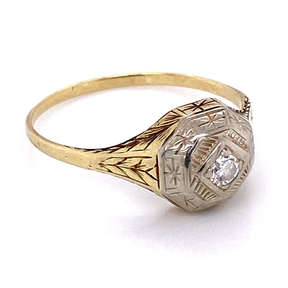Image 2 for Platinum on Gold late Edwardian Diamond Ring with Engraving, 2.8g, s10