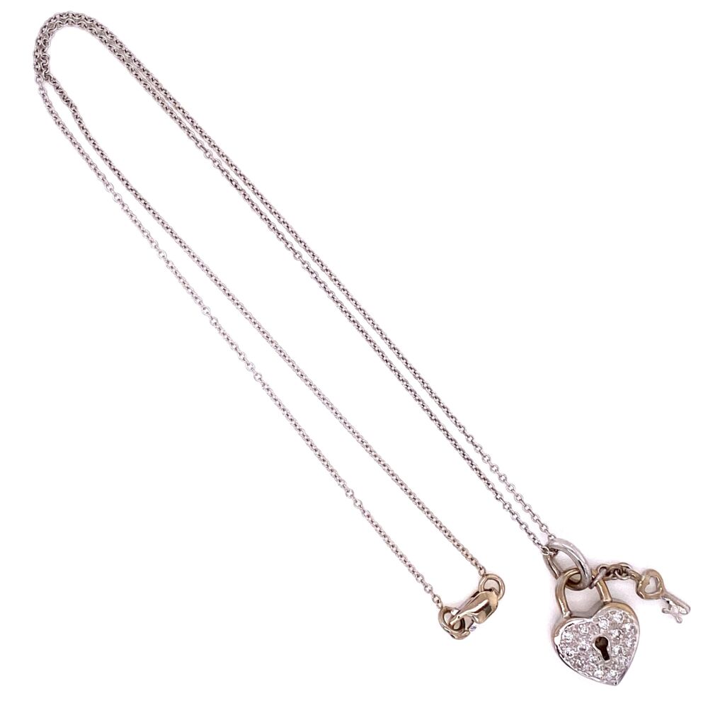 Super cool and classic! Maybe you could give the key to your lover?<div style="position: initial; margin: initial;"><span style="font-size: 16.8px; position: initial; margin: initial;"><a href="https://youtu.be/bodSu9wYVeg" title="https://youtu.be/bodSu9wYVeg" style="text-decoration: none;">https://youtu.be/bodSu9wYVeg</a></span><br style="position: initial; margin: initial;"></div> 18K WG .22tcw Diamond Heart Lock with Dangling Key on 16" Chain, 5.2g
