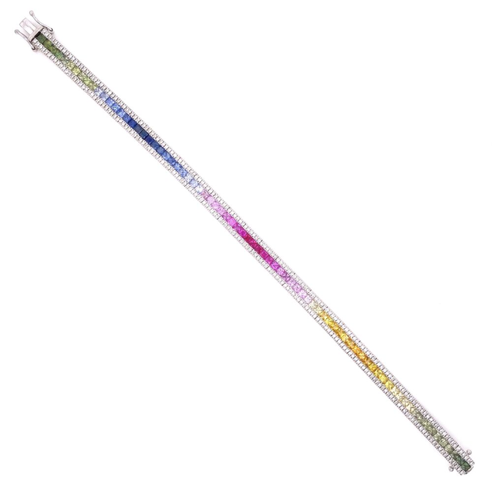 Image 2 for 14K White Gold Line Bracelet, Rainbow sapphires 7.02tcw & diamonds 1.56tcw 7.25"