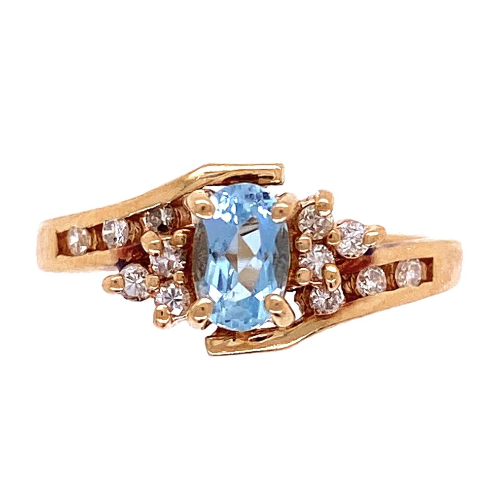 Image 2 for 14K YG Oval Aquamarine & Diamond Bypass Shank Ring 3.0g, s6.5