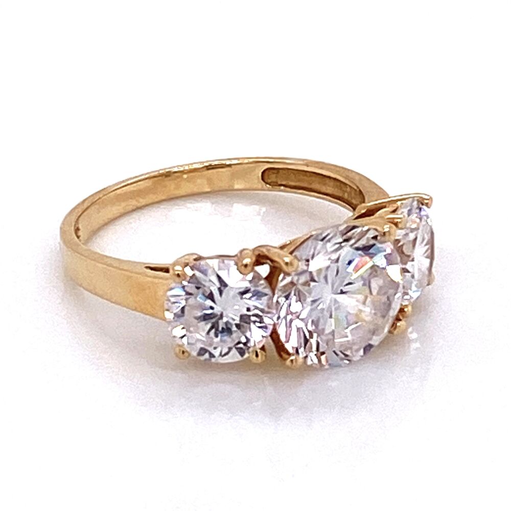 Image 2 for 14K YG Classic 3 Stone 4 prong CZ Cubic Zirconia Ring, 3.3g, s