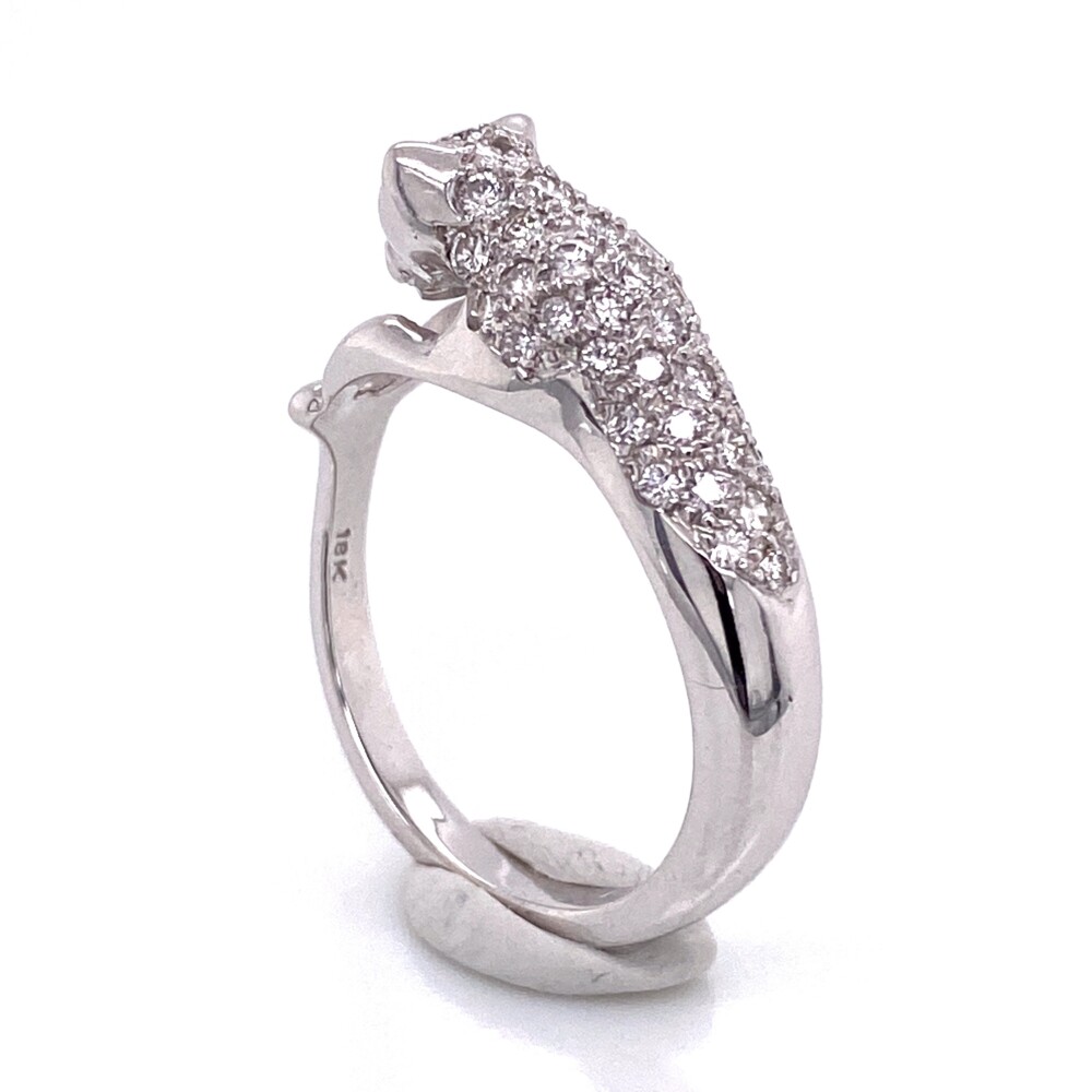 Image 2 for 18K White Gold Panther Diamond Ring, Emerald Eyes 6.2g