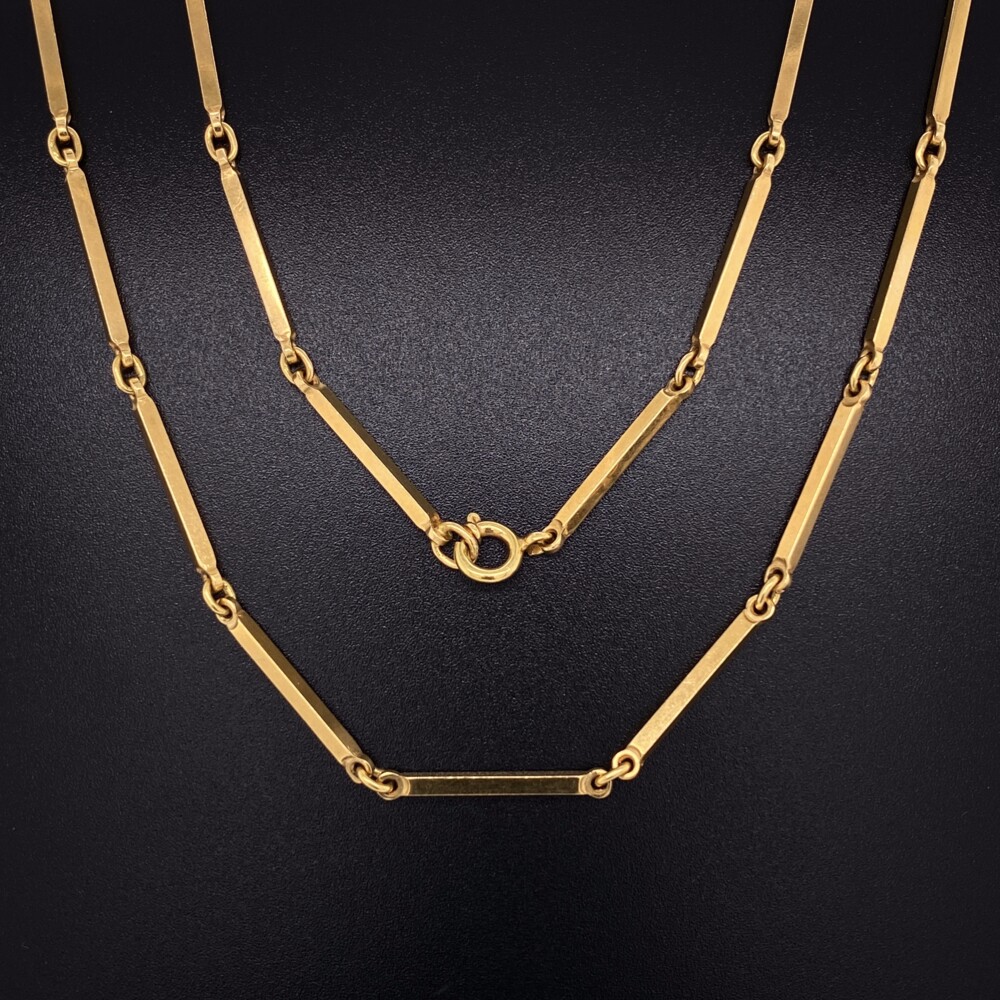 Image 2 for 18K Yellow Gold Bar Link Chain with Spring Ring Clasp 19.2g, 21"