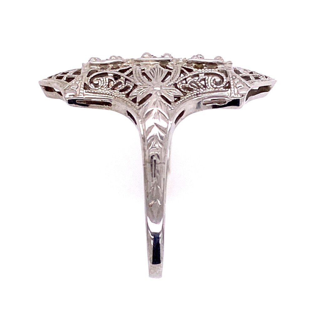 Check out this Navette shaped three diamond Art Deco ring with filigree, milgrain and engraving! The 3 round diamonds weigh .20tcw<div style="position: initial; margin: initial;"><span style="font-size: 16.8px; position: initial; margin: initial;"><a href="https://youtu.be/iCsZ7UDOoFs" title="https://youtu.be/iCsZ7UDOoFs" style="text-decoration: none;">https://youtu.be/iCsZ7UDOoFs</a></span><br style="position: initial; margin: initial;"></div> 14K WG Art Deco Filigree Navette Diamond Ring 3.8g