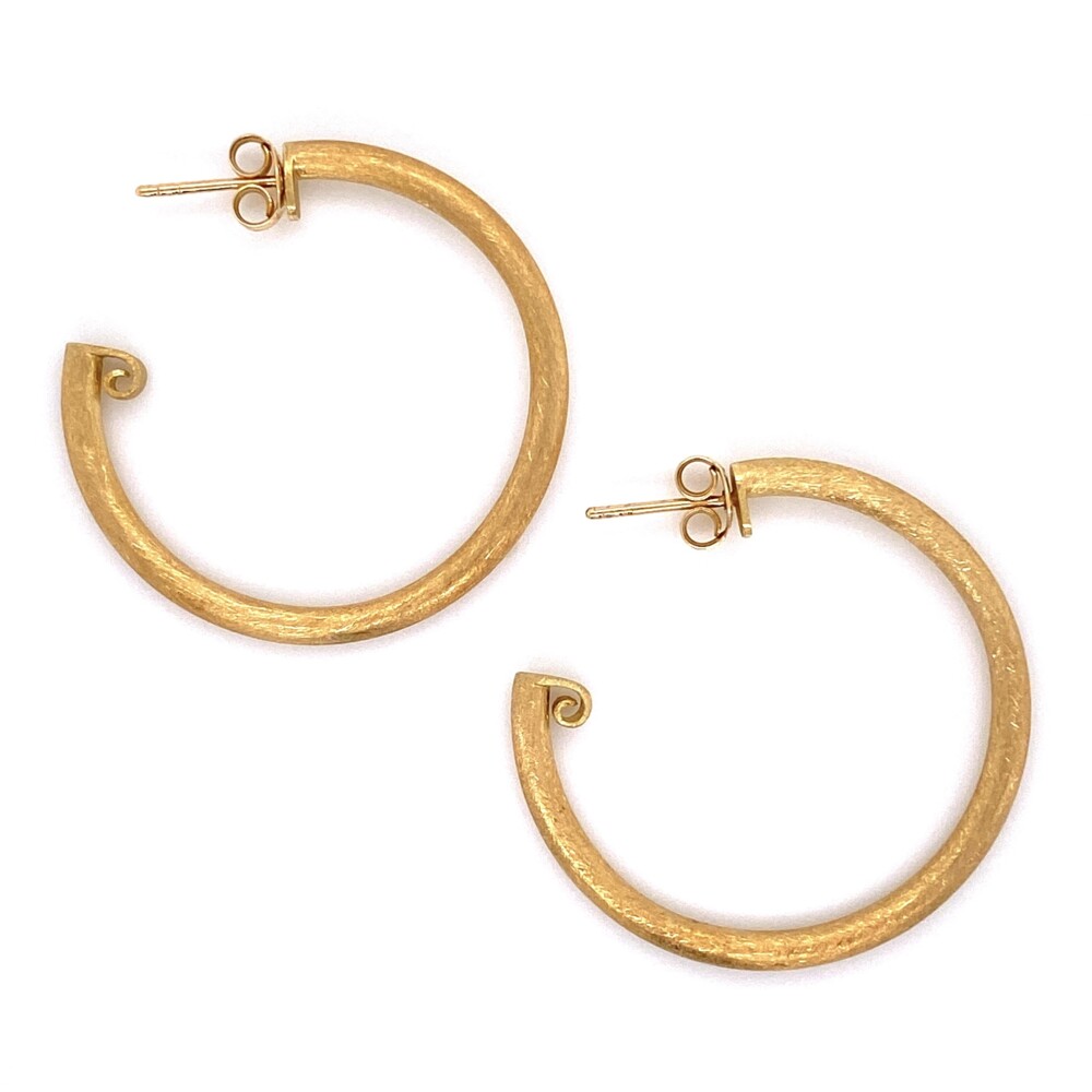 Image 2 for 18K YG JudeFrances Brush Gold Hoops Earrings 3.3g, 1.30" tall