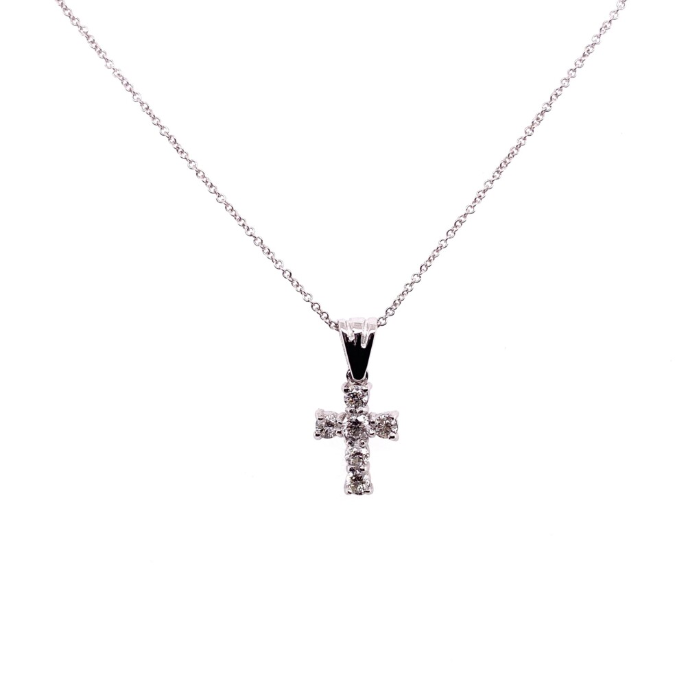 Image 2 for 14K WG Petite Pave Diamond Cross Necklace .24tcw, 16-18"