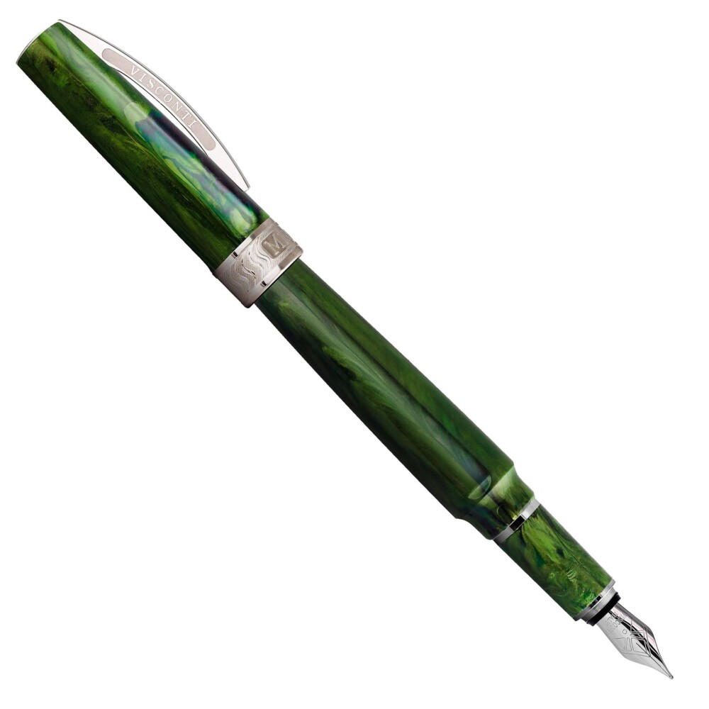 Visconti celebrates its 30th anniversary with a special pen collection: Mirage.
Its completely new concept, new nib, new color palette, distinct new character and very reasonable price make the Mirage a Visconti pen for everyone! When designing the Mirage, Visconti wanted to explore new boundaries, and gain a perspective beyond company tradition. The result is a pen, whose smooth surface alternates between fluid lines that are both concave and convex, accented by Visconti’s iconic arc clip. These reflective planes give off the appearance of colors and shapes that continuously change, like a mirage. The well-priced Mirage launches as Visconti’s newest entry level writing instrument, a considerable achievement considering the pens are entirely made in Visconti’s factory in Florence, Italy.
Always at the forefront of writing technology, Visconti’s Mirage not only brings a new design but also an abundance of innovation.
The pen’s grip and body are made from vegetal resin to offer a comfortable writing experience and aesthetic appeal.
The newly-designed magnetic closure makes sure the cap does not rotate or move when closed.
Visconti’s new German-made steel nib is smooth and precise for enjoyable writing.
The Mirage is offered as a fountain pen in your choice of six pearlescent colors with palladium-plated accents: Amber, Aqua, Coral, Emerald, Horn and Midnight Blue. Cartridge/converter fill. <div> LINE:MIRAGE
SEGMENT:REGULAR
TYPE:FP
COLOR: EMERALD
MATERIAL: VEG. RESIN
BODY: REGULAR
NIB: ST. STEEL SMALL
NIB COLOR: INOX
NIB POINT: Medium
FILLING: CARTRIDGE
</div> Visconti Mirage Fountain Pen – Emerald