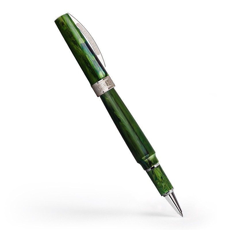 Visconti celebrates its 30th anniversary with a special pen collection: Mirage.
Its completely new concept, new nib, new color palette, distinct new character and very reasonable price make the Mirage a Visconti pen for everyone! When designing the Mirage, Visconti wanted to explore new boundaries, and gain a perspective beyond company tradition. The result is a pen, whose smooth surface alternates between fluid lines that are both concave and convex, accented by Visconti’s iconic arc clip. These reflective planes give off the appearance of colors and shapes that continuously change, like a mirage. The well-priced Mirage launches as Visconti’s newest entry level writing instrument, a considerable achievement considering the pens are entirely made in Visconti’s factory in Florence, Italy.
Always at the forefront of writing technology, Visconti’s Mirage not only brings a new design but also an abundance of innovation.
The pen’s grip and body are made from vegetal resin to offer a comfortable writing experience and aesthetic appeal.
The newly-designed magnetic closure makes sure the cap does not rotate or move when closed.
Visconti’s new German-made steel nib is smooth and precise for enjoyable writing.
The Mirage is offered as a fountain pen in your choice of six pearlescent colors with palladium-plated accents: Amber, Aqua, Coral, Emerald, Horn and Midnight Blue. Cartridge/converter fill. Visconti Mirage Rollerball Pen - Emerald Green