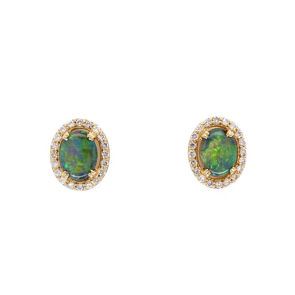 Image 2 for 18K YG 1.05tcw Oval Black Opal & .24tcw Diamond Stud Earrings