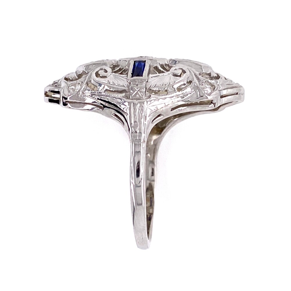 Image 2 for 18K WG Art Deco Navette Diamond & Sapphire Ring, s6.5