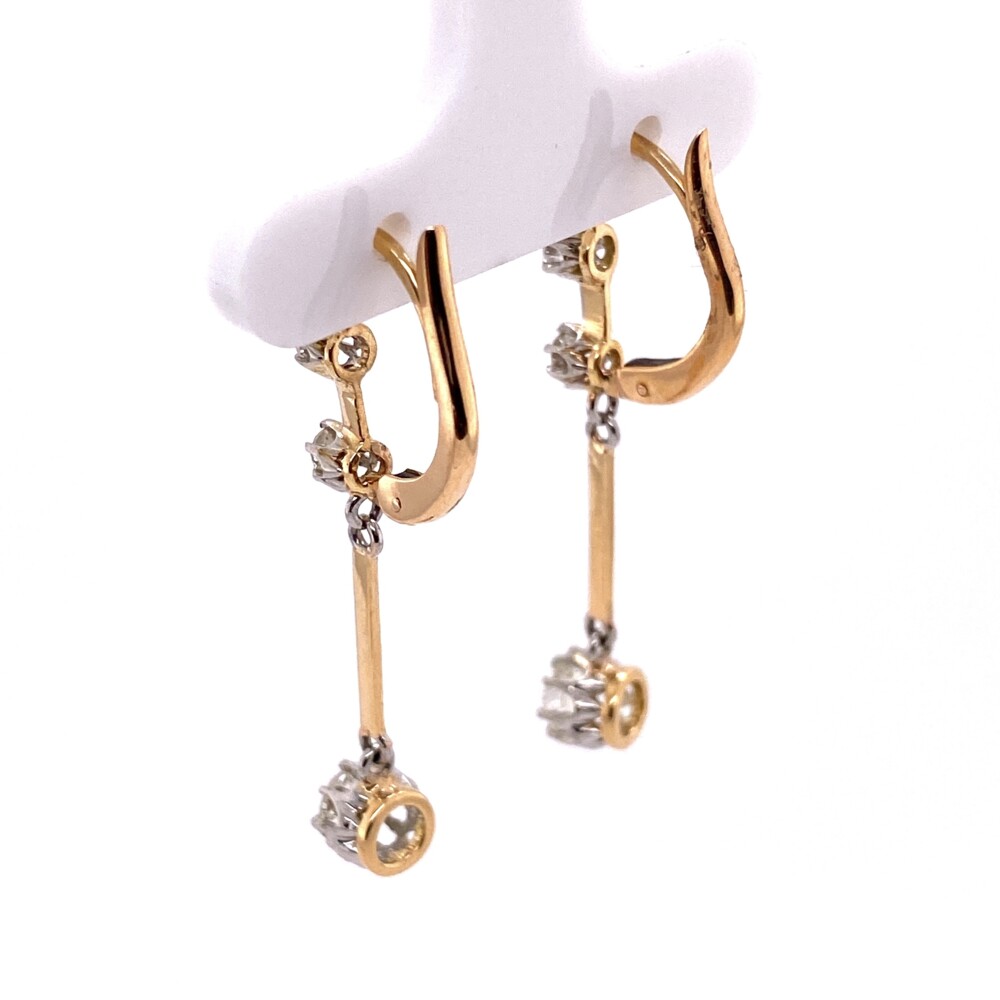 Image 2 for Platinum on 18K Edwardian 3 Diamond Drop Earrings 1.26tcw, 1.5" Long