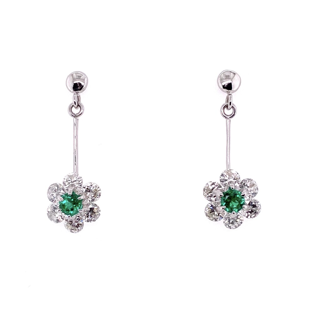 Floating diamonds are amazing: 12 beautiful round brilliant white diamonds float around 2 emeralds approx. .34tcw that drop about 3/4" off the ear making a stunning earrings with a slim footprint!<div style="position: initial; margin: initial;"><span style="font-size: 16.8px; position: initial; margin: initial;"><a href="https://youtu.be/aMVbuaoGC6s" title="https://youtu.be/aMVbuaoGC6s" style="text-decoration: none;">https://youtu.be/aMVbuaoGC6s</a></span><br style="position: initial; margin: initial;"></div> Platinum Emerald Drop Earrings with 1.75tcw Diamonds