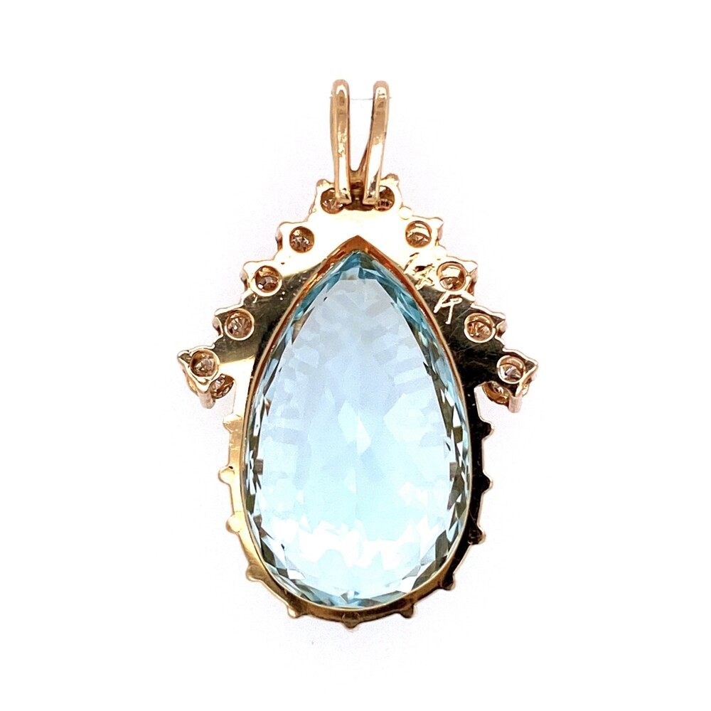 Image 2 for 14K YG 20ct Pear Shape Aquamarine Pendant 1.20tcw Diamonds 9.0g