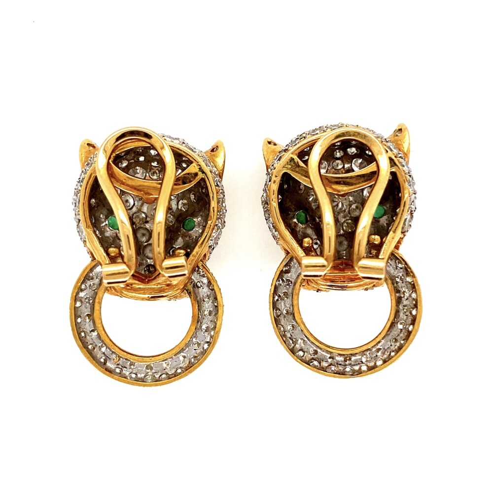 Image 2 for 18K 2tone 7.00tcw Diamond Panther Door Knocker Earrings Cartier Style 17.7g