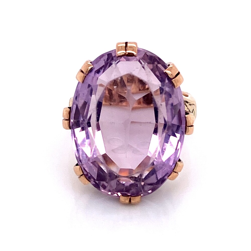 This ring is over 100 years old with amazing engraving, 8 split prongs and a wonderful patina that can only come from age!<div style="position: initial; margin: initial;"><span style="font-size: 16.8px; position: initial; margin: initial;"><a href="https://youtu.be/burdkMUAB-U" title="https://youtu.be/burdkMUAB-U" style="text-decoration: none;">https://youtu.be/burdkMUAB-U</a></span><br style="position: initial; margin: initial;"></div> 14K RG Victorian 18ct Oval Amethyst Engraved Ring 9.2g, s5