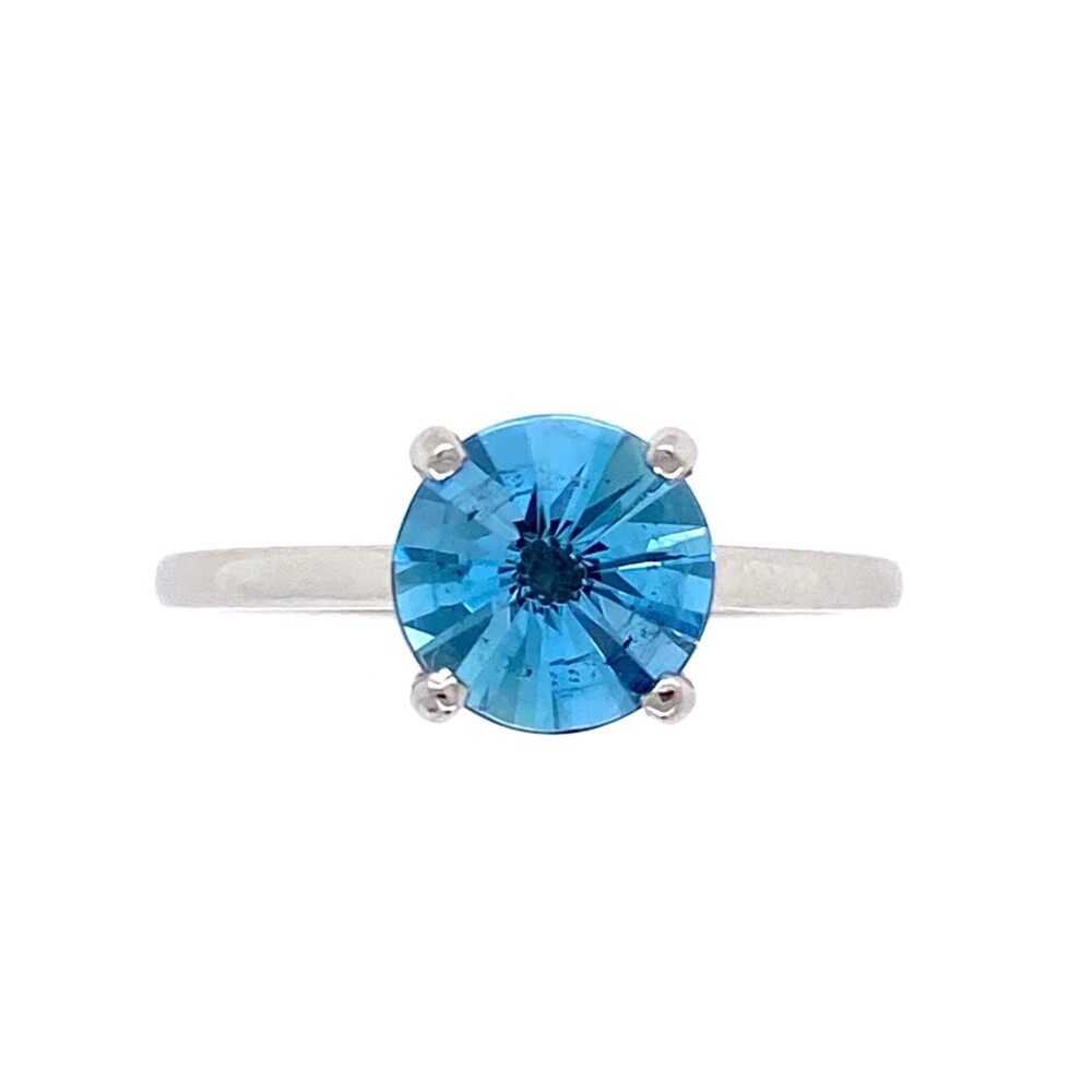 Check out this beautiful Munsteiner Spirit Sun Cut custom round aquamarine 7.62x5.08mm, 1.17ct, set in a classic four prong, cathedral shank solitaire ring crafted in platinum, s7 Munsteiner Spirit Sun Round Aquamarine in Platinum Solitaire Ring