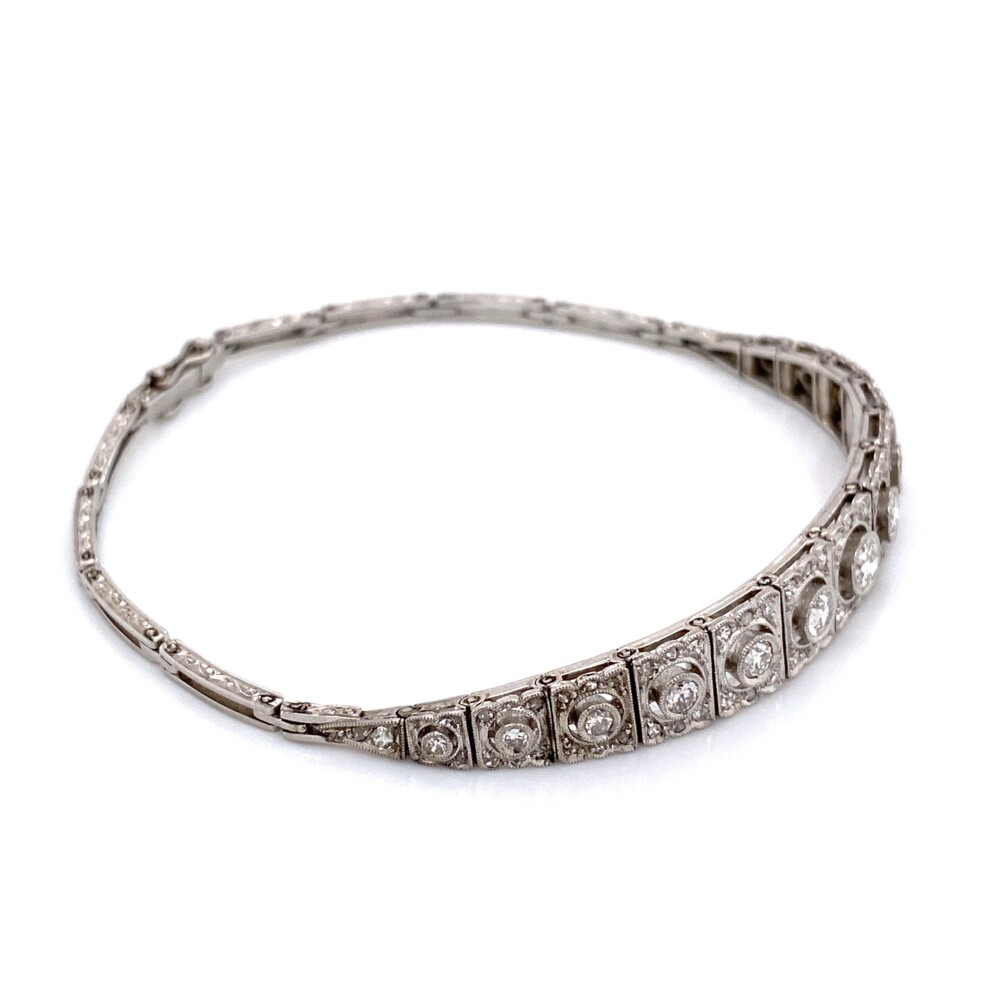 Image 2 for Platinum Art Deco Graduated FIligree 1.55tcw Diamond Bracelet 16.1g, 7.25"