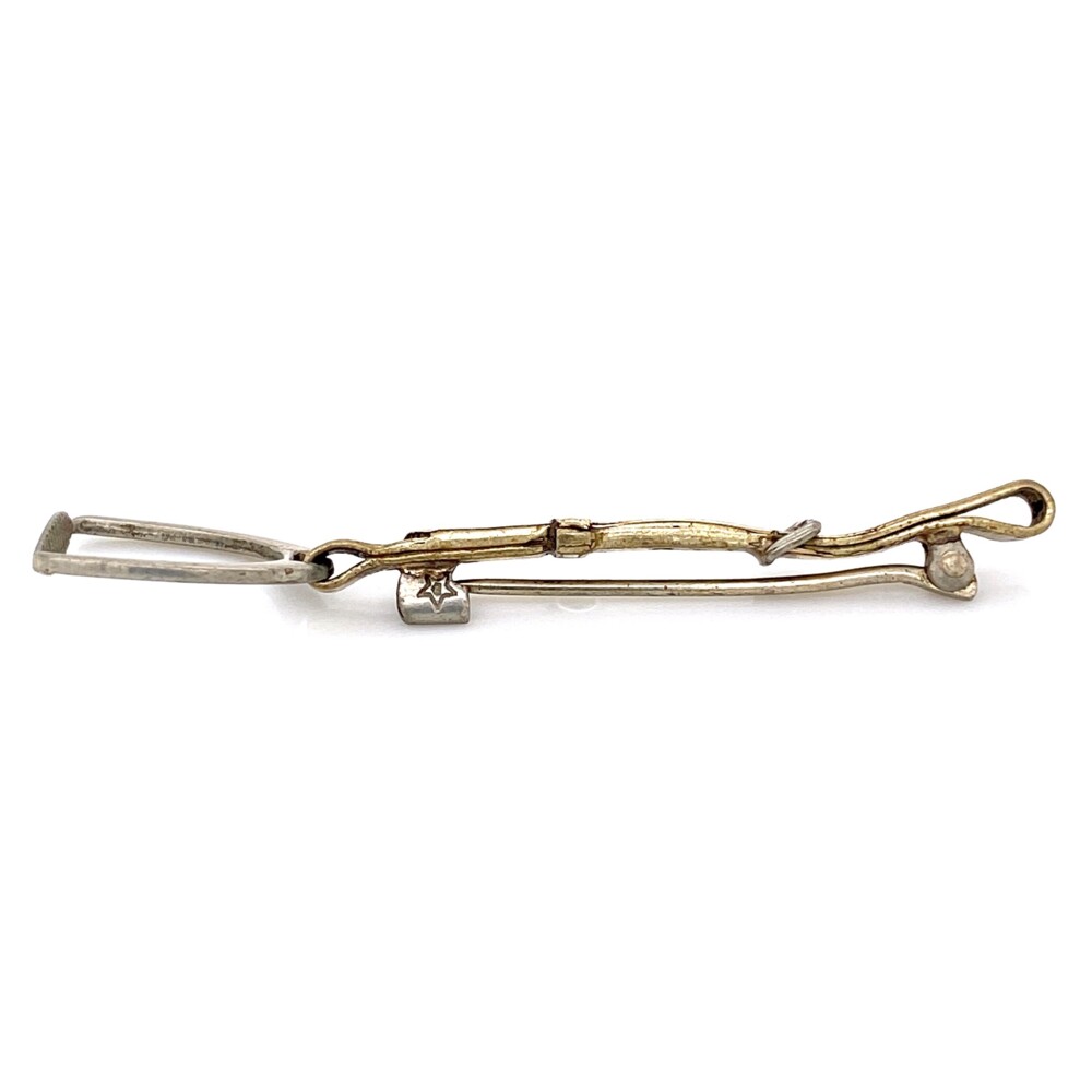 The strap in yellow is tested to 10K Gold with XRF machine and the pin and stirrup are base metal, this is a super cool vintage piece!<div style="position: initial; margin: initial;"><span style="font-size: 16.8px; position: initial; margin: initial;"><a href="https://youtu.be/5yVh3LzX1gs" title="https://youtu.be/5yVh3LzX1gs" style="text-decoration: none;">https://youtu.be/5yVh3LzX1gs</a></span><br style="position: initial; margin: initial;"></div> 10K YG Stirrup & Strap Brooch Pin 2.2g