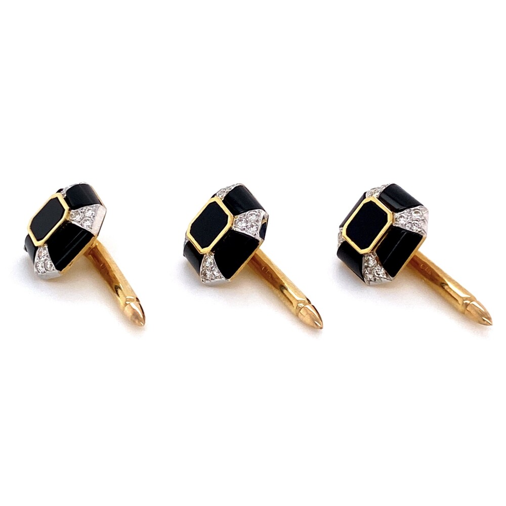 Image 2 for 18K YG Onyx & .50tcw Diamond Cufflinks Stud Set 18.5g