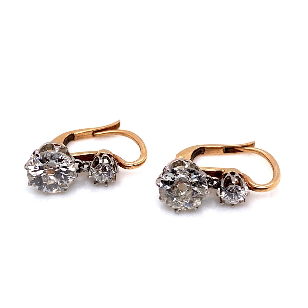 Image 2 for Platinum on Gold Victorian 2.20tcw Diamond Drop Earrings 3.2g, .6"