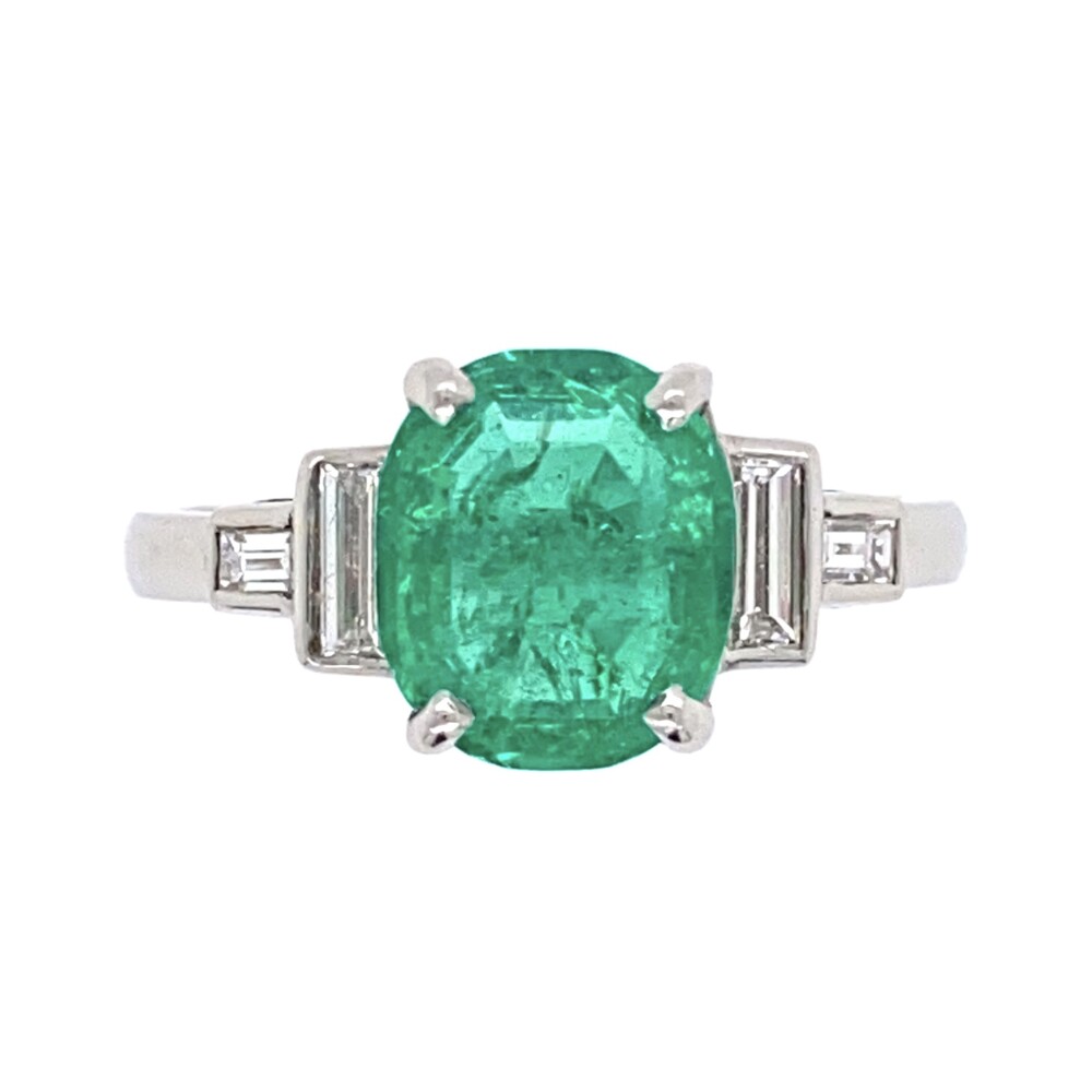 4 baguette diamonds weigh approx. .24tcw<div style="position: initial; margin: initial;"><span style="font-size: 16.8px; position: initial; margin: initial;"><a href="https://youtu.be/dFW3ebRYjCQ" title="https://youtu.be/dFW3ebRYjCQ" style="text-decoration: none;">https://youtu.be/dFW3ebRYjCQ</a></span><br style="position: initial; margin: initial;"></div> Platinum Art Deco 1.60ct Oval Emerald & Diamond Ring 4.6g, s6.75