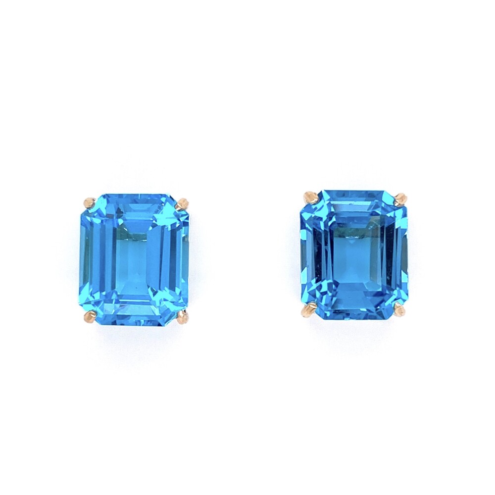 2 Blue Topaz approx. 5ct each are set in custom box and prong earrings with posts!<div style="position: initial; margin: initial;"><span style="font-size: 16.8px; position: initial; margin: initial;"><a href="https://youtu.be/Gz_NPXJrqhs" title="https://youtu.be/Gz_NPXJrqhs" style="text-decoration: none;">https://youtu.be/Gz_NPXJrqhs</a></span><br style="position: initial; margin: initial;"></div> 14K YG Emerald Cut 10tcw Blue Topaz Earrings 3.9g, .5"