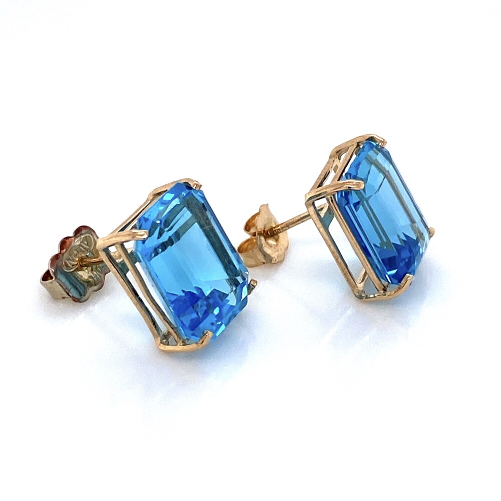 Image 2 for 14K YG Emerald Cut 10tcw Blue Topaz Earrings 3.9g, .5"