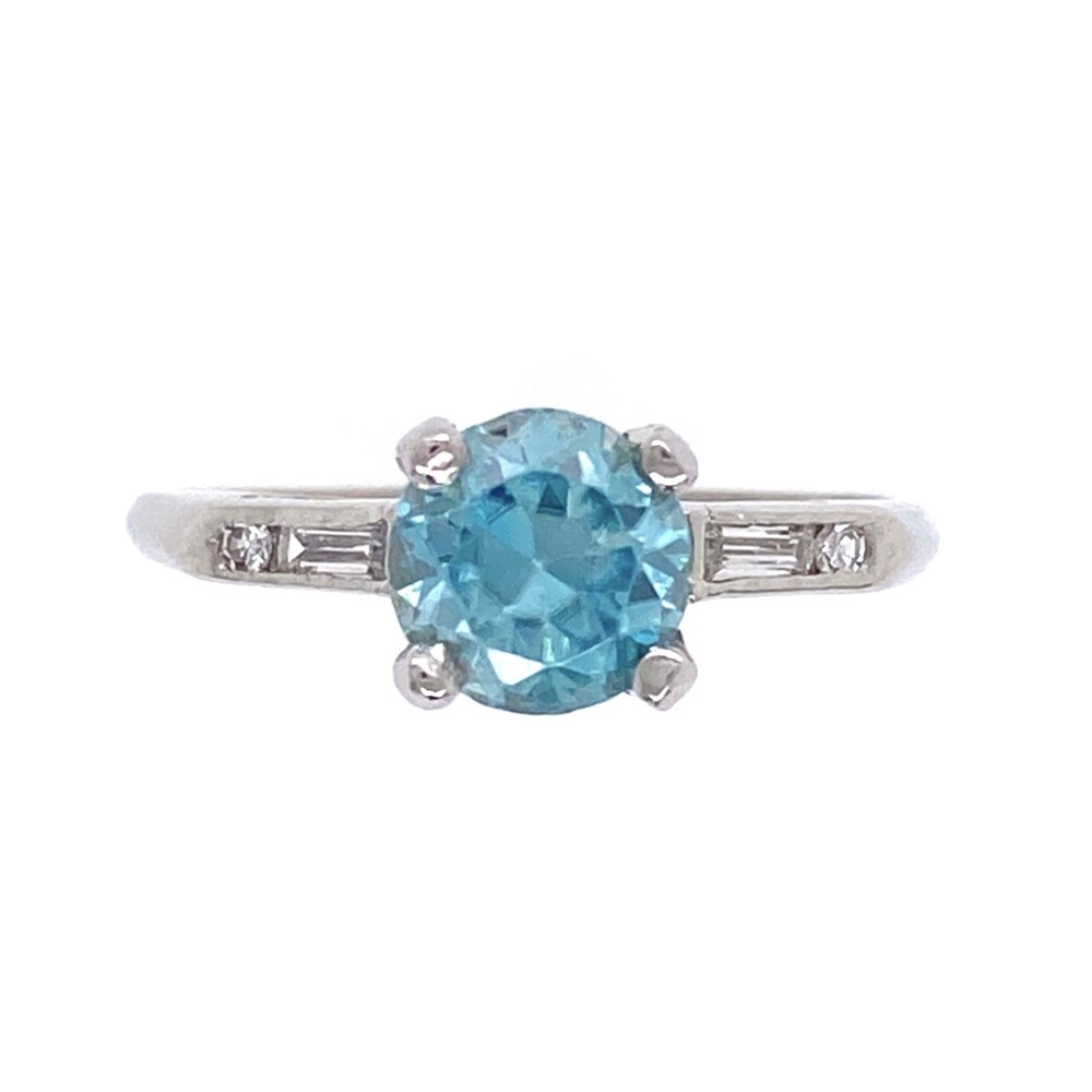 This is classic and simple art deco mounting with baguette & round diamonds has a center old european cut natural baby blue zircon that has common abrasions for the age. <div style="position: initial; margin: initial;"><span style="font-size: 16.8px; position: initial; margin: initial;"><a href="https://youtu.be/S_TgzGbaWqs" title="https://youtu.be/S_TgzGbaWqs" style="text-decoration: none; position: initial; margin: initial;">https://youtu.be/S_TgzGbaWqs</a></span><br style="position: initial; margin: initial;"></div><div style="position: initial; margin: initial;"><span style="font-size: 16.8px; position: initial; margin: initial;"><a href="https://youtu.be/DB7xpuYHXkg" title="https://youtu.be/DB7xpuYHXkg" style="text-decoration: none;">https://youtu.be/DB7xpuYHXkg</a></span><br style="position: initial; margin: initial;"></div> Platinum Art Deco 1.49ct Blue Zircon & .12tcw Diamond Ring 3.6g, s6.25