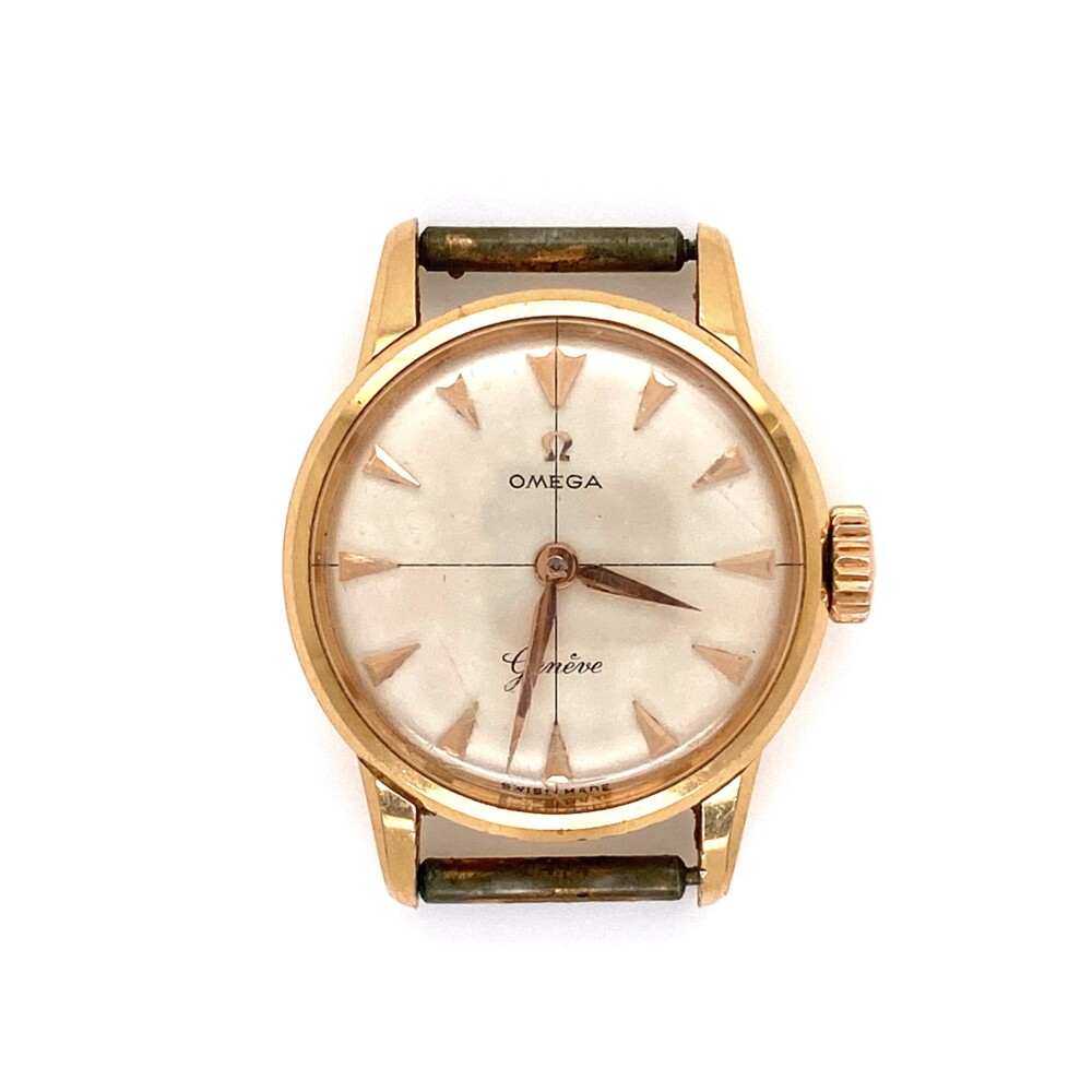 "Omega, Geneve, Swiss Made" on dial. Watch has all parts but would need a service to run properly 18K YG OMEGA 21mm 1940's Watch Head 11.5g