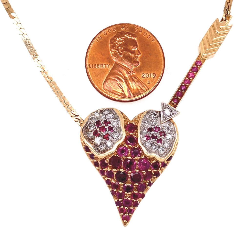 Image 2 for 14K YG ERTE L'Amour Heart Pendant Rubies & Diamonds 14.2g, 18"