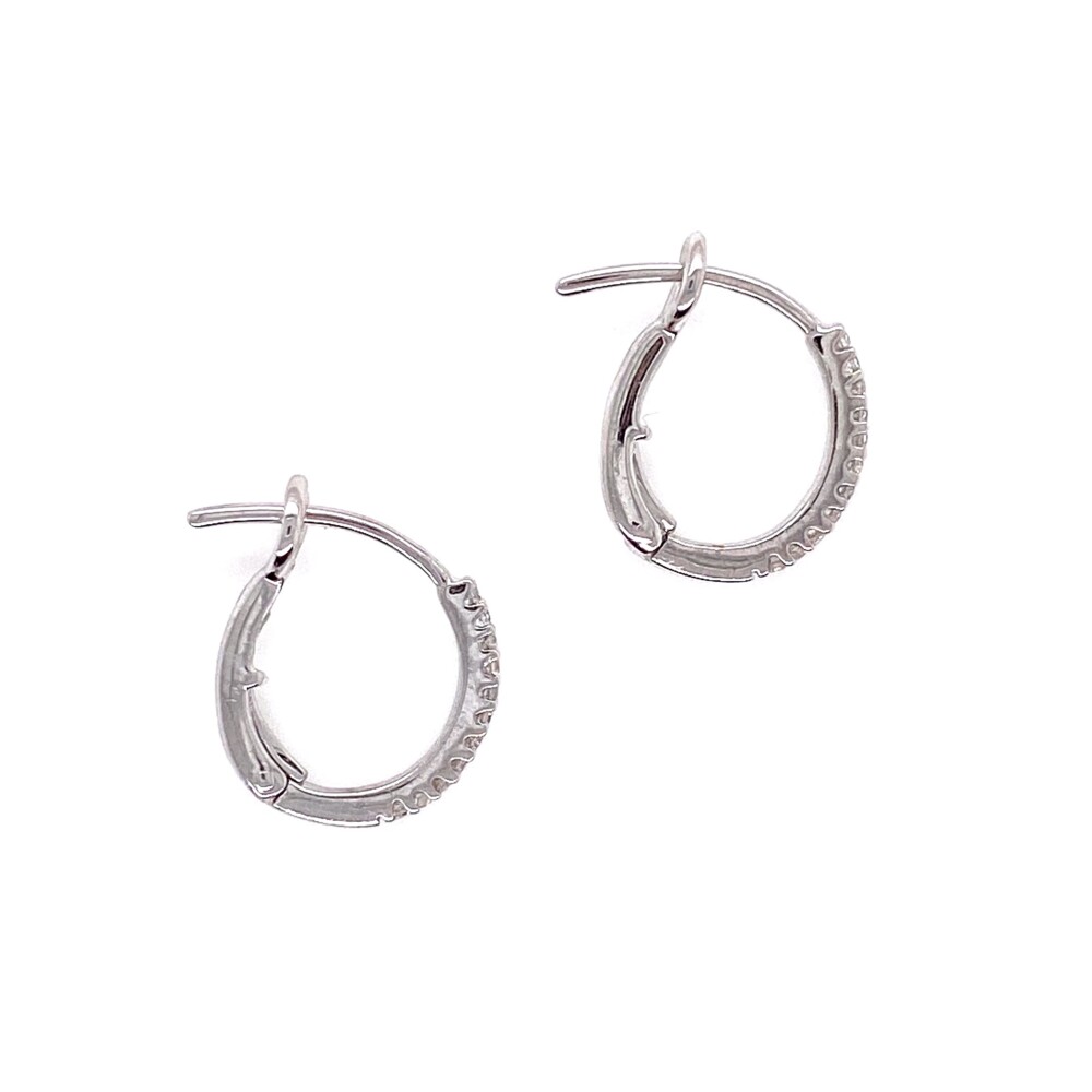 18K WG .11tcw Diamond Huggie Hoop Earrings Lever Back 1.4g | Platinum 1911