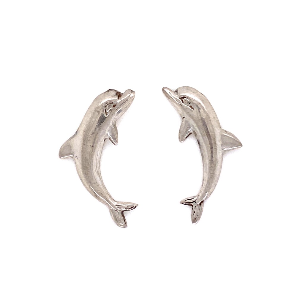 925 Sterling Dolphin Post & Friction Stud Earrings 3.2g | Platinum 1911