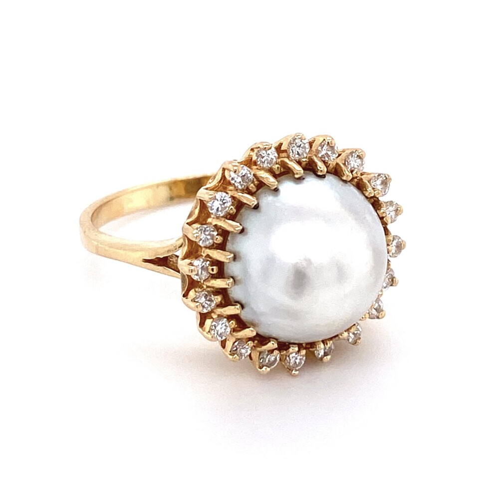 14K YG Mabe Pearl & .35tcw Diamond Ring 6.8g, s7.75 | Platinum 1911