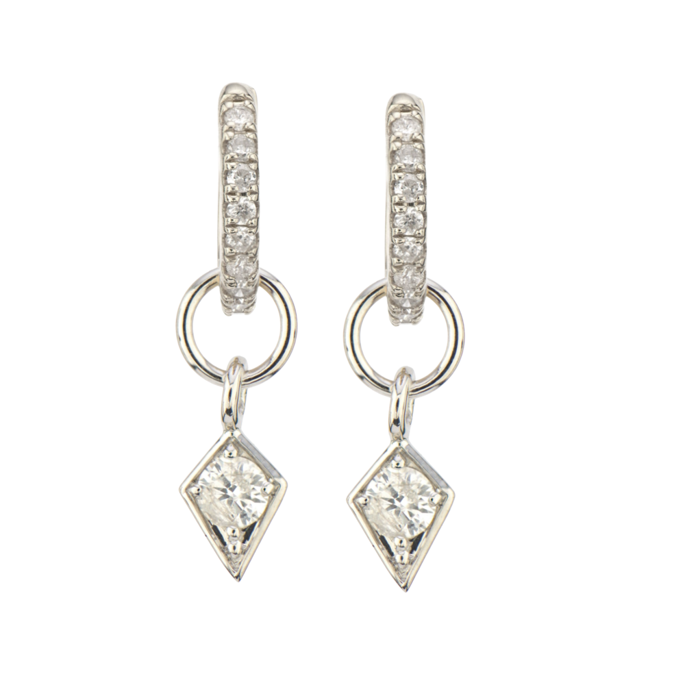 Stamped "ED 14K". <span style="font-size: 16.8px; position: initial; margin: initial;">Includes charms only, hoops NOT included.</span> 14K WG Diamond Kite Earring Charm Pair