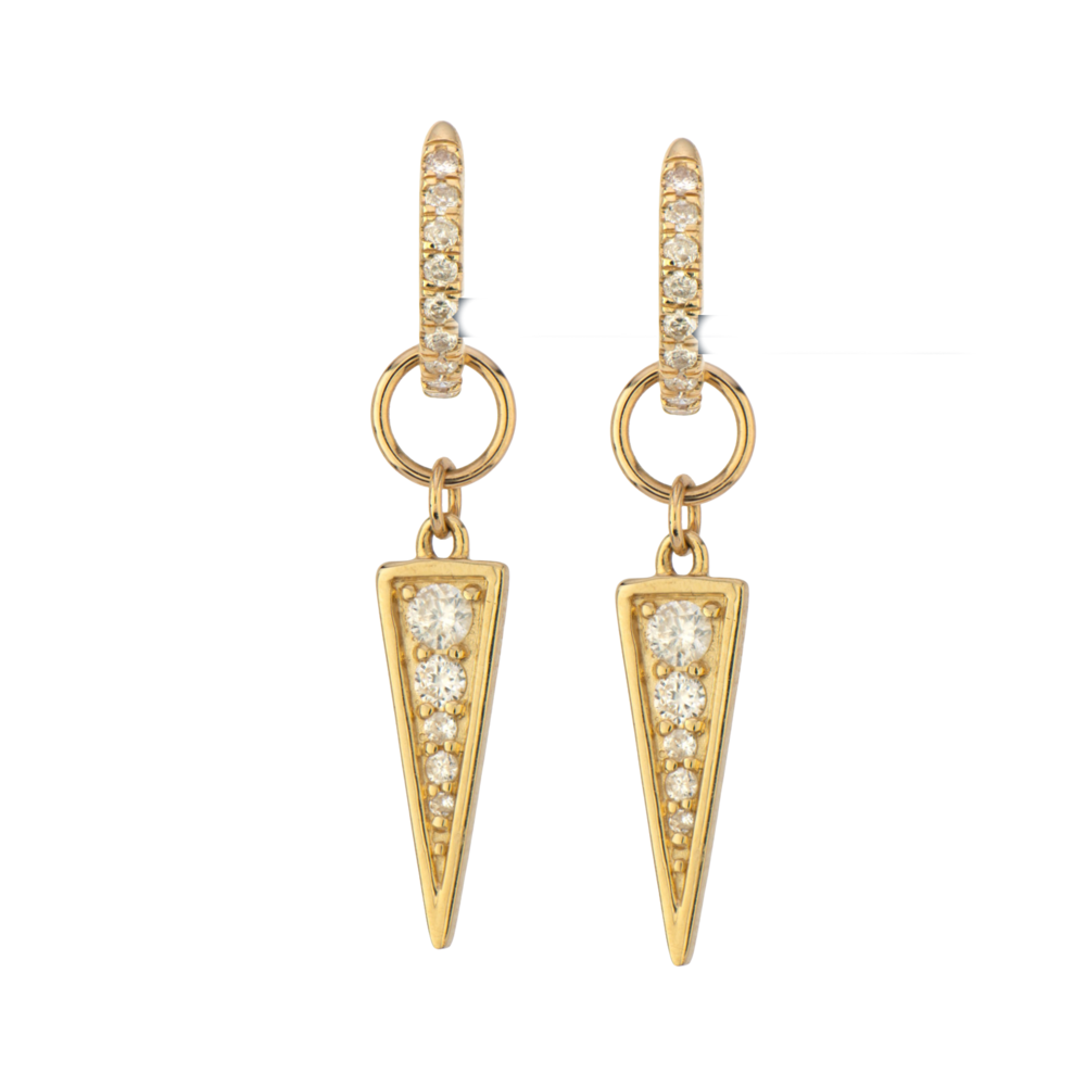 Stamped "ED 14K". <span style="font-size: 16.8px; position: initial; margin: initial;">Includes charms only, hoops NOT included.</span> 14K YG Diamond Dagger Earring Charm Pair