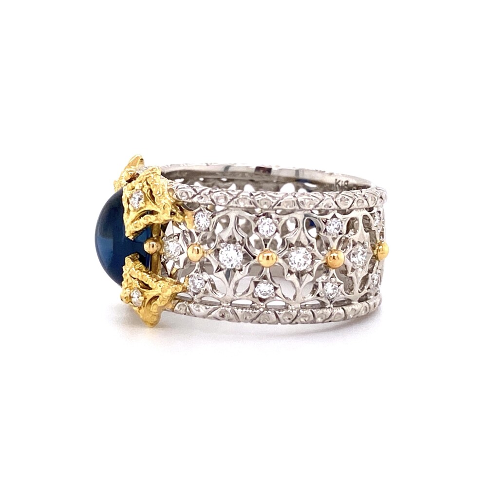 Image 2 for Platinum & 18K Cabochon Sapphire & Diamond Filigree Ring 10g, s6