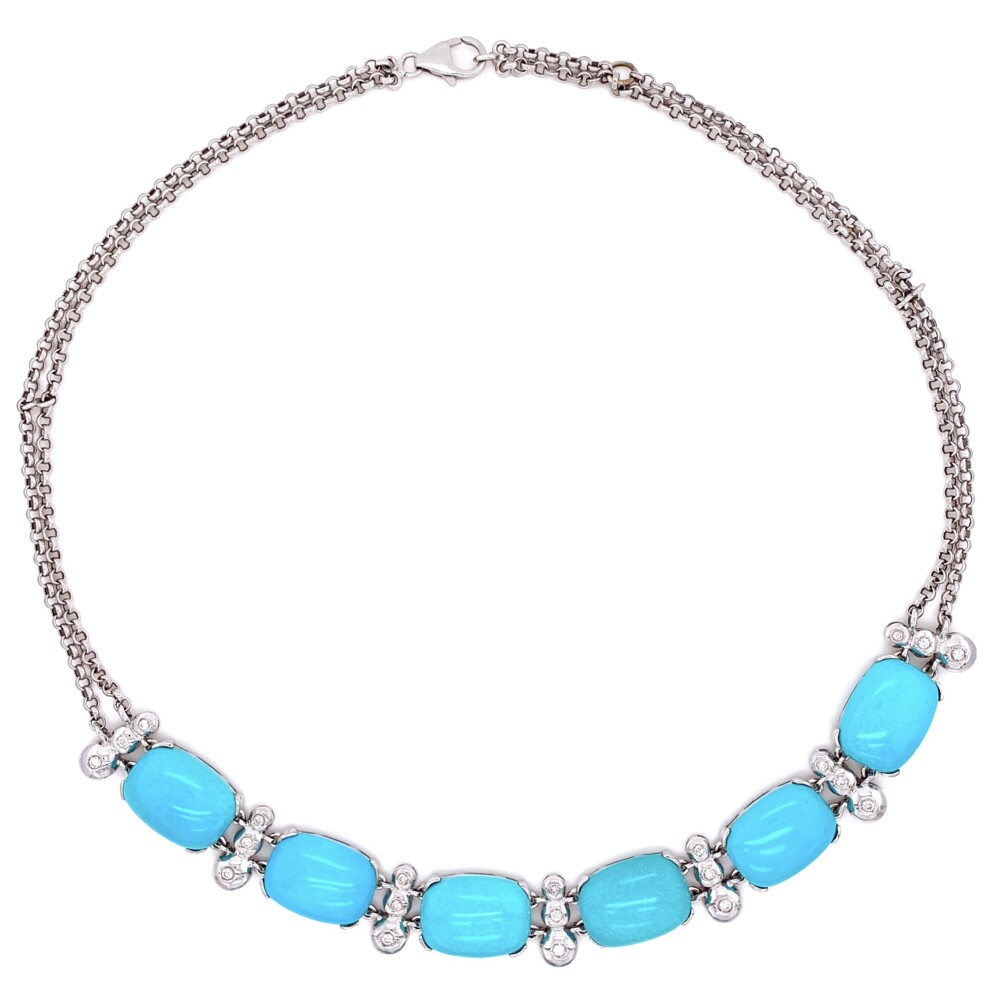 Image 2 for Natural Turquoise & Diamond Collar Necklace in 18K WG 43.8g, 18"