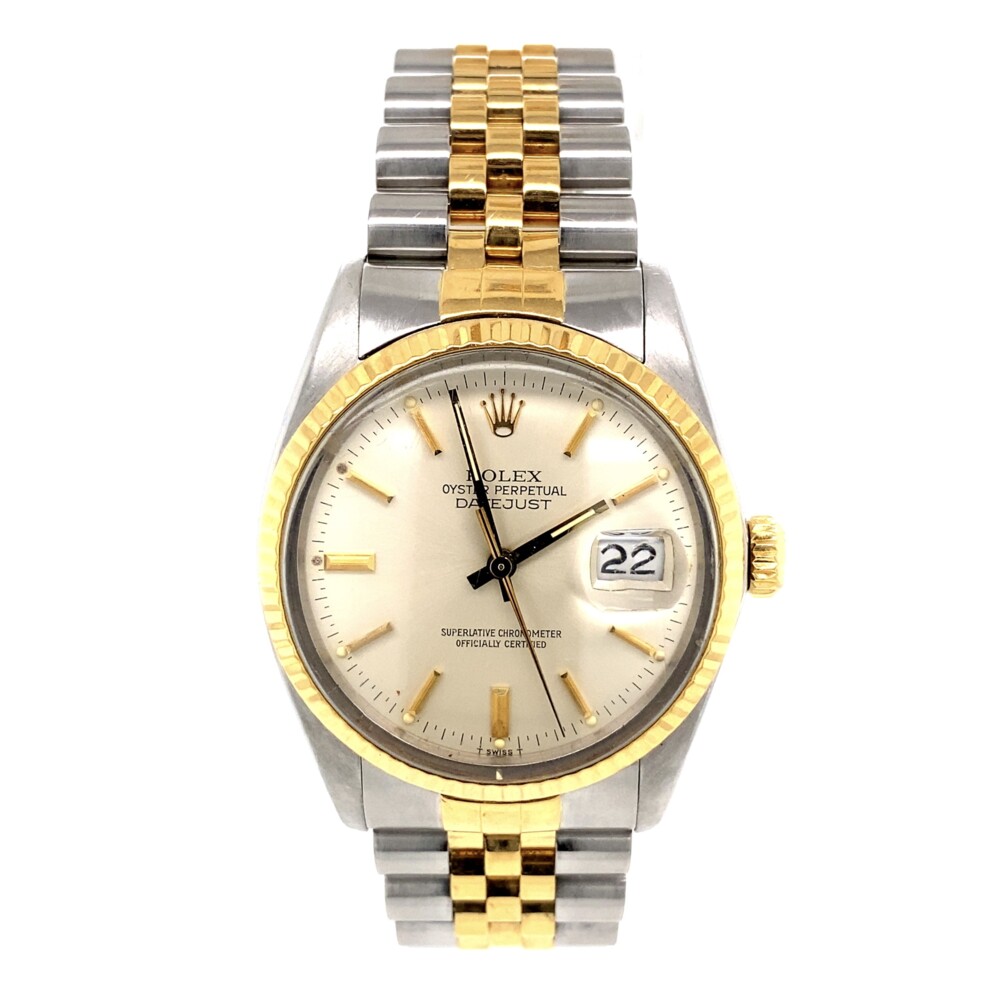 -Rolex Style #16013
-Serial #7241354
-Stainless Steel & 18K Yellow Gold
-Silver Stick Dial<div>Service 12/2020, has warranty.</div> Rolex 16013 2tone 18K Silver Stick Dial on Jubilee Bracelet