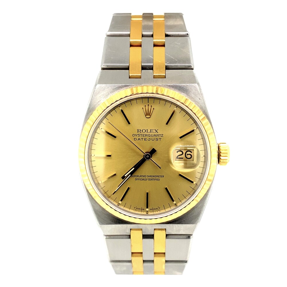 Rolex Style# 17013
Serial# 9128918
Original Box Estate Rolex 17013 18K & Steel Oysterquartz 36mm Full Bracelet & Box, c1986