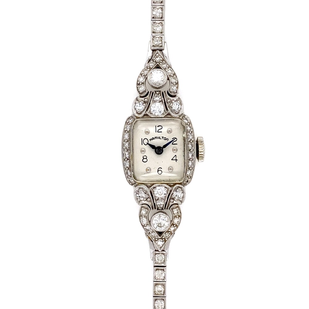 Check out this full diamond Hamilton watch in Platinum with 82 round old cut diamonds approx. 2.00tcw. Art Deco Hamilton Full Diamond Watch 22.0g, 2.00tcw