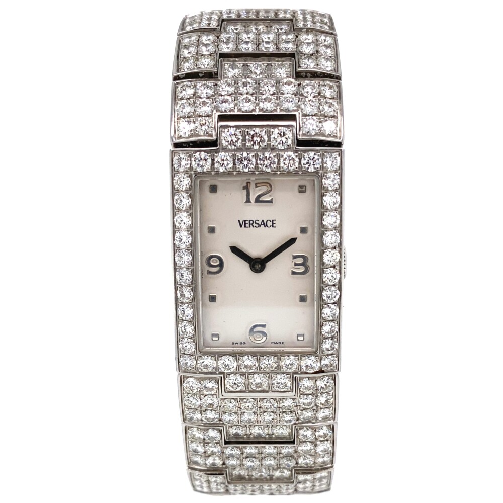 15.75tcw Diamond VERSACE Greca 990139 30MM Quartz Bracelet Watch 123.0g