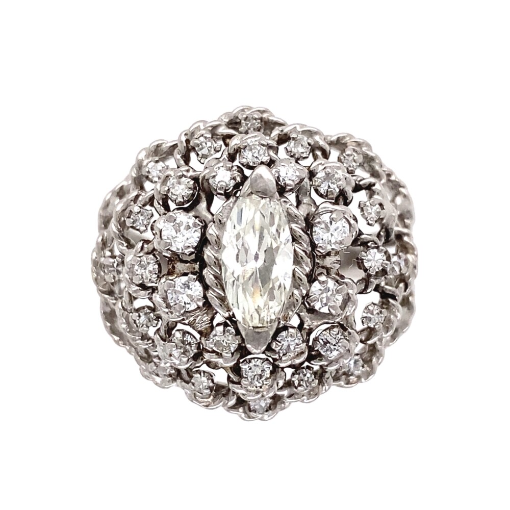 14K WG Vintage Bombay 1.20tcw Diamond Ring 8.3g, s11.25 | Platinum 1911