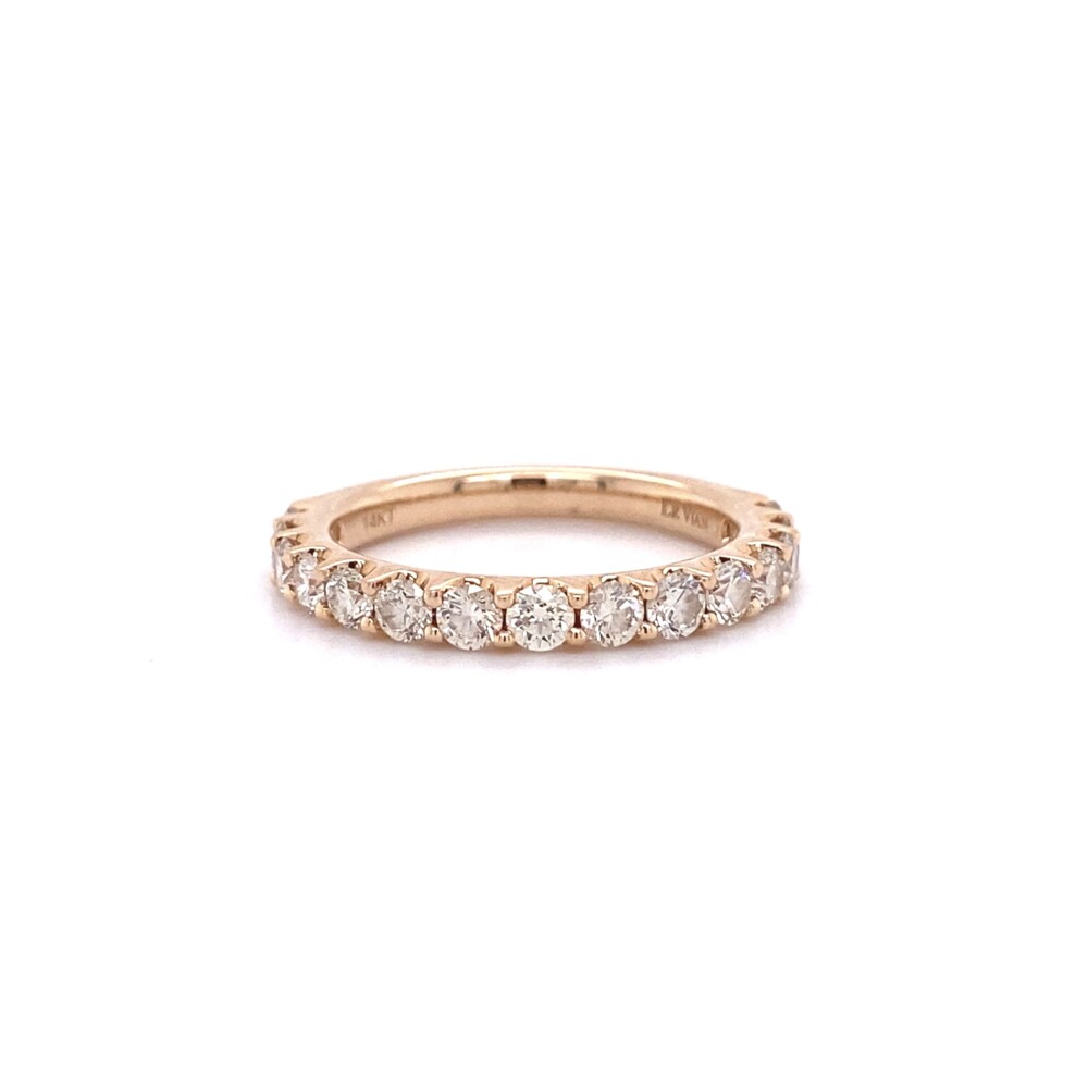 Check out this LEVIAN 3 quarter around diamond band in 14K rose gold! 15 round brilliant diamonds are 2.70mm, approx. 1.05tcw H color, VS clarity judged. LeVian Rose Gold 1.05tcw Diamond 3/4 Band Ring 3.4g, s7