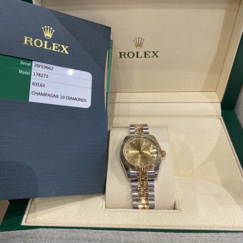 Fresh service May 2021 Rolex 2tone 178273 31mm Champagne Diamond Dial 26FE9662 Card and Booklets