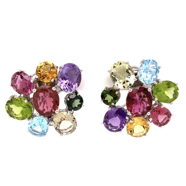 Closeup photo of 18K WG ASPREY Gemstone Earrings 38.28tcw 29.1g, 1.3"