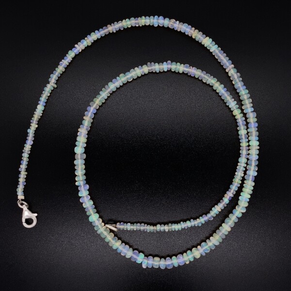 Closeup photo of 925 Sterling 4mm Jelly Opal Bead Necklace 5.8g, 17"