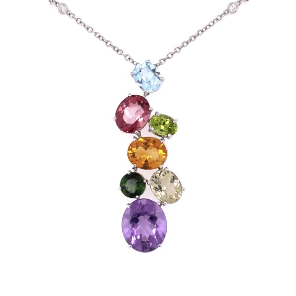 Closeup photo of 18K WG ASPREY Mulit-Gemstone & 1.00tcw Diamond Necklace 13.8g, 18"