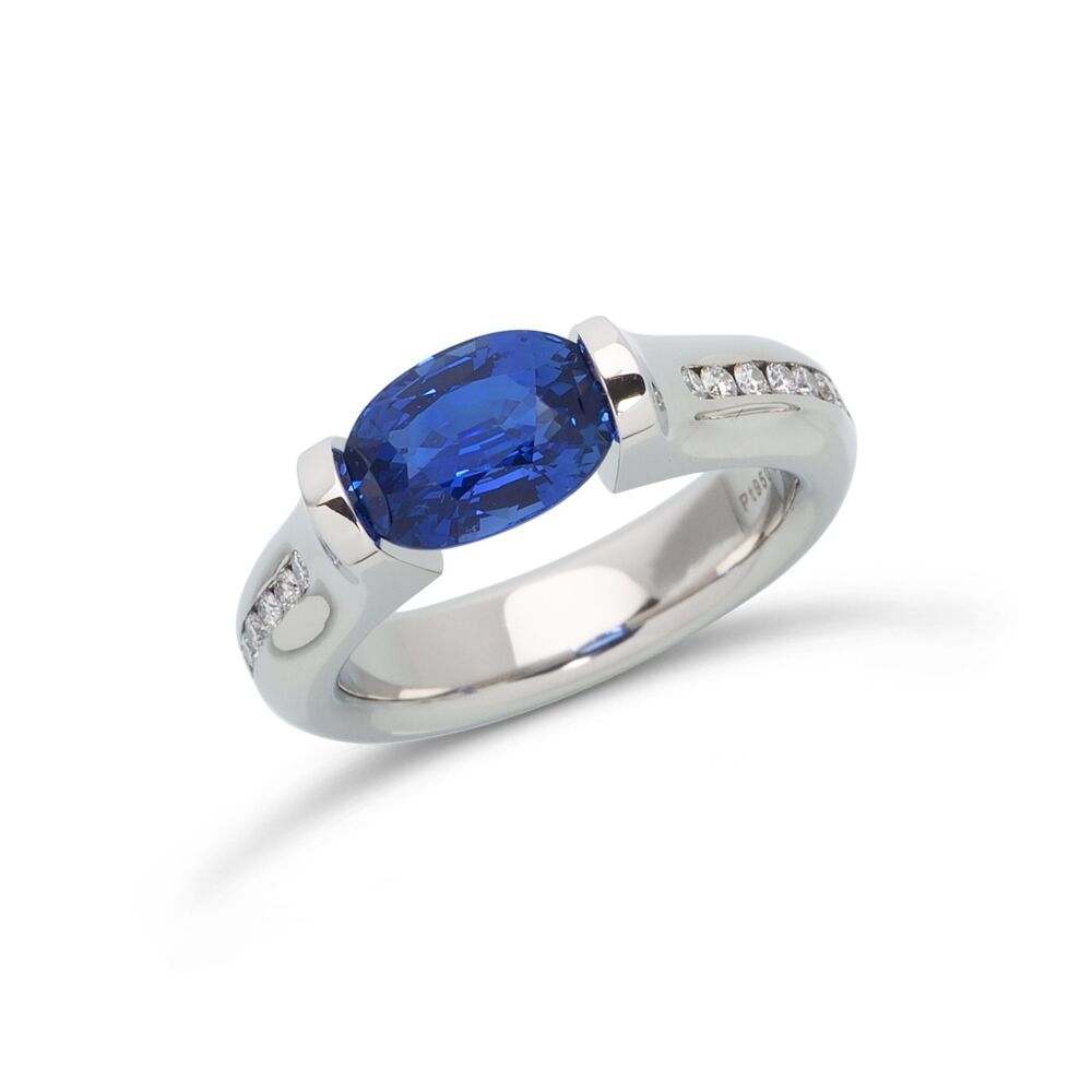 2.69 ct. Blue Sapphire set in Omega Channel Ring