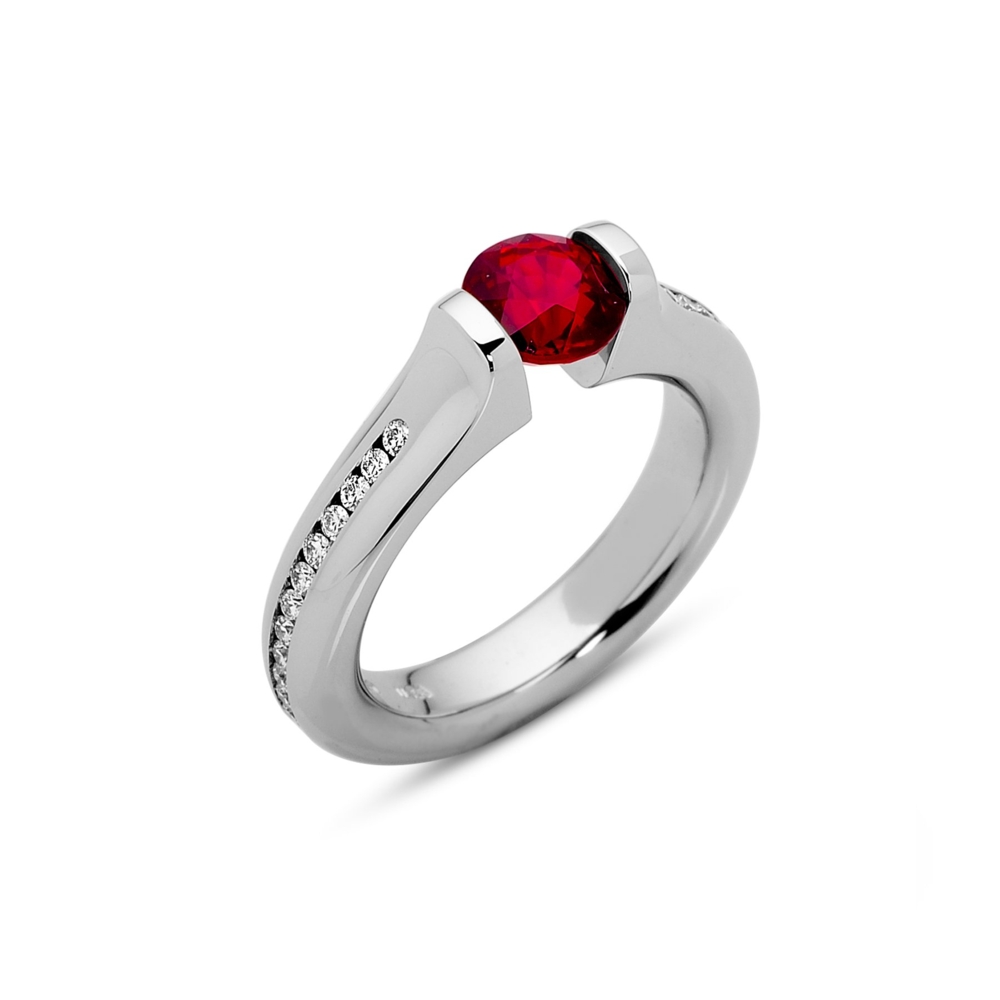 1.42 ct. Ruby set in Omega Full Channel Ring