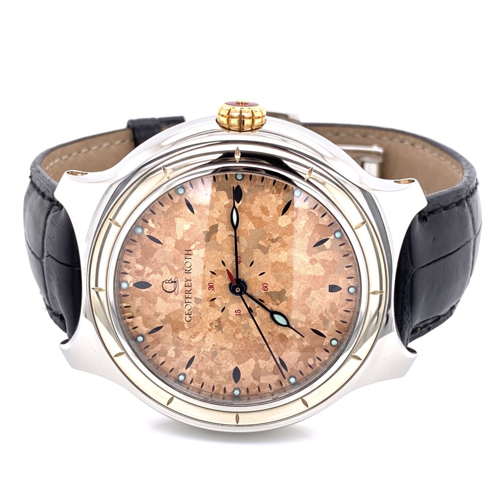 HH2, 316 stainless case, crystallized gold dial, 18k bezel. Serial # 2126. Geoffrey Roth HH2 Watch S/N2126
